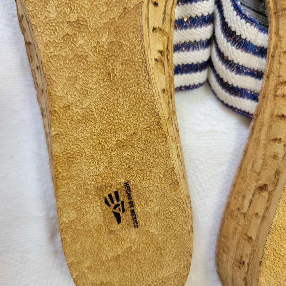 Charleston Shoe Co NEW‎ Cecilia II Navy White Striped Low Wedge Slide Sandals 10